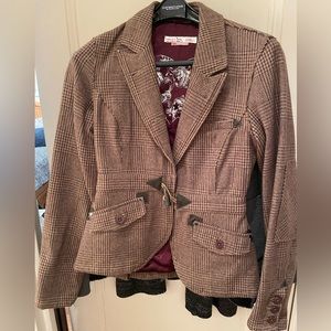 Triple Five Soul wool blend fitted brown tweed blazer in good condition size S